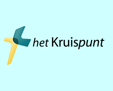 Logo van het Kruispunt, een geel met blauw kruisteken naast de naam