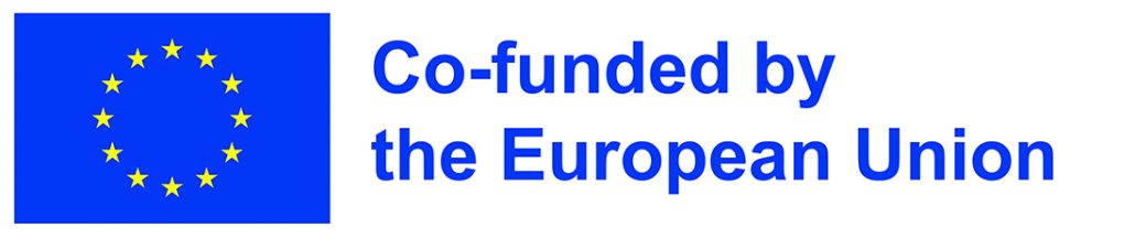 Logo Co-funded by the European Union met de blauwe vlag met twaalf gele sterren